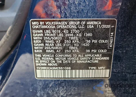 2021 Volkswagen Atlas Se from USA, damaged, VIN 1V2RR2CA3MC551068
